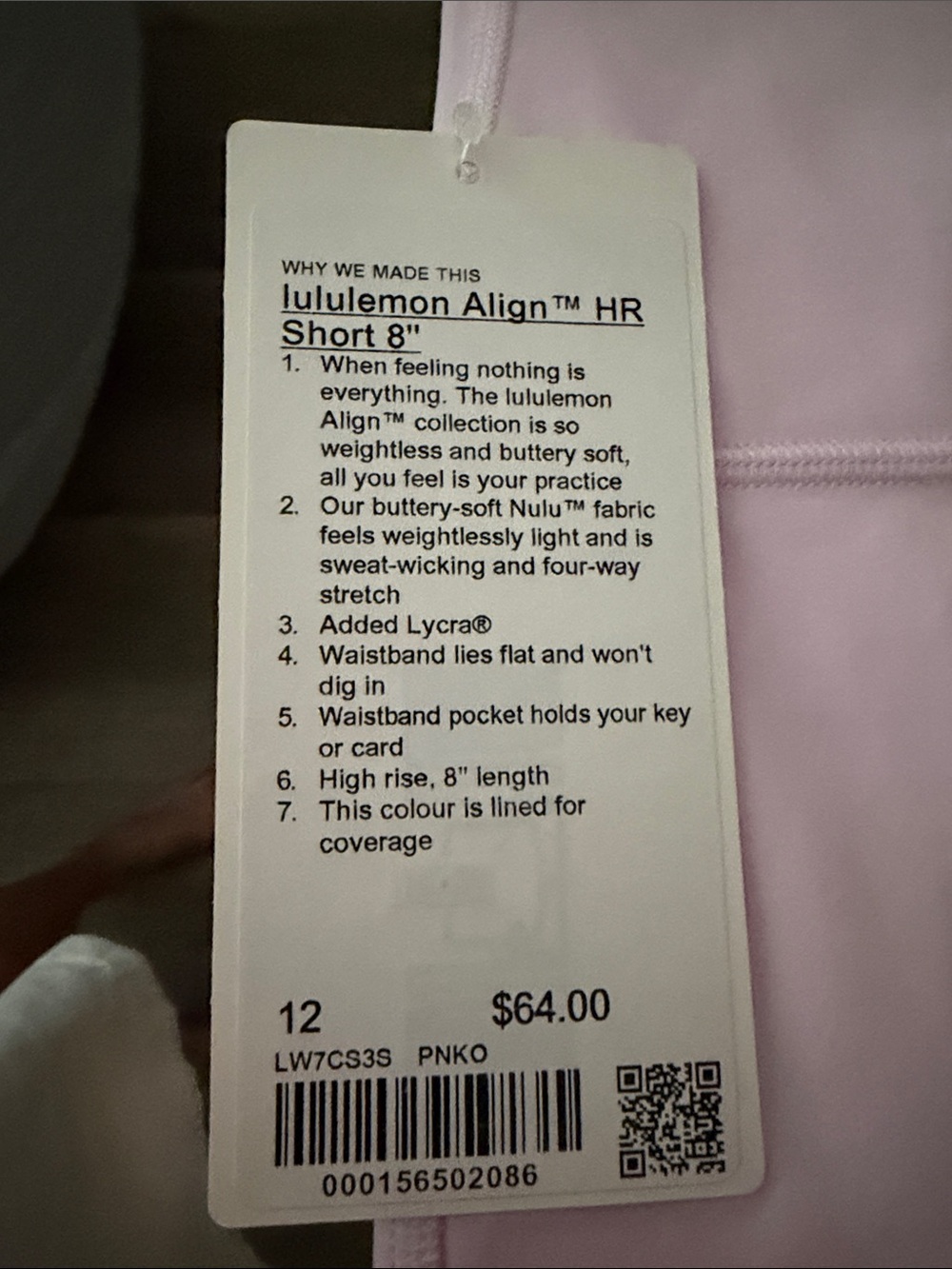 lululemon athletica Align™ HR Short 8" – Pale Pink